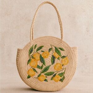 Sézane June Basket - Raffia embroidered with lemons